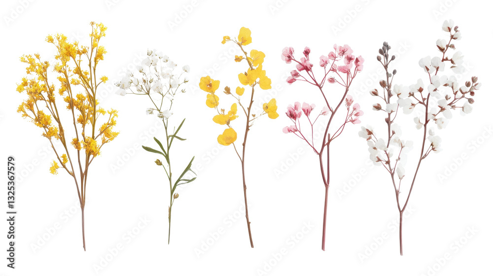 Yellow flowers and golden wheat isolated on a white background Yellow flowers and golden wheat isolated on a white background