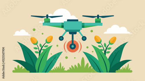 With the ability to cover large areas in a short period of time dronebased plant health assessment saves farmers time and labor increasing productivity.. Vector illustration
