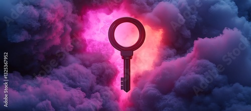 An ornate key floats amidst vibrant clouds of mystic energy