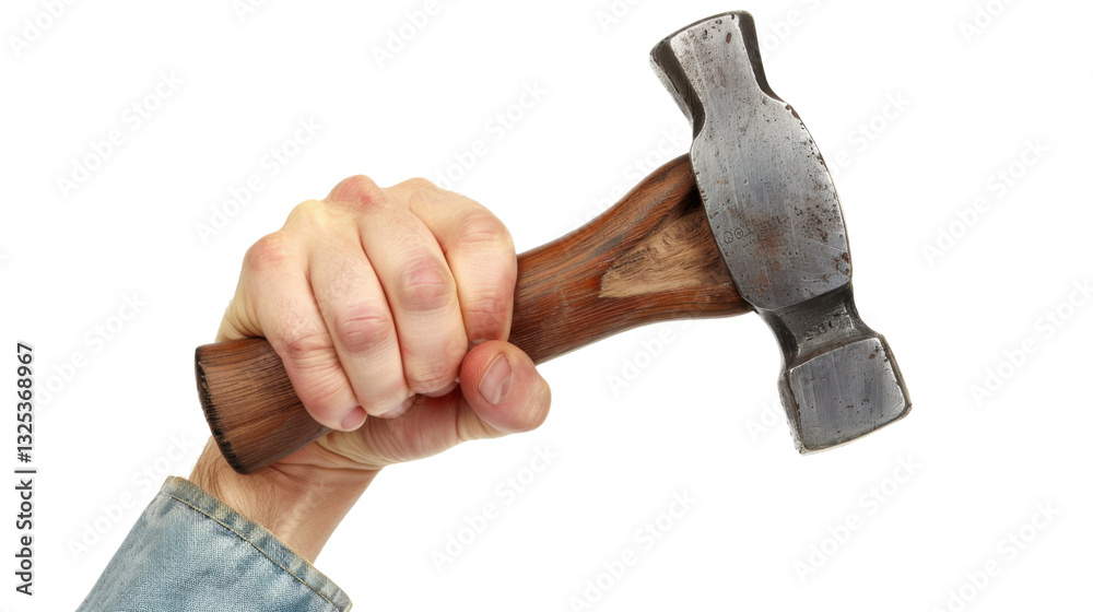 Construction worker holding hammer with transparent background Construction worker holding hammer with transparent background