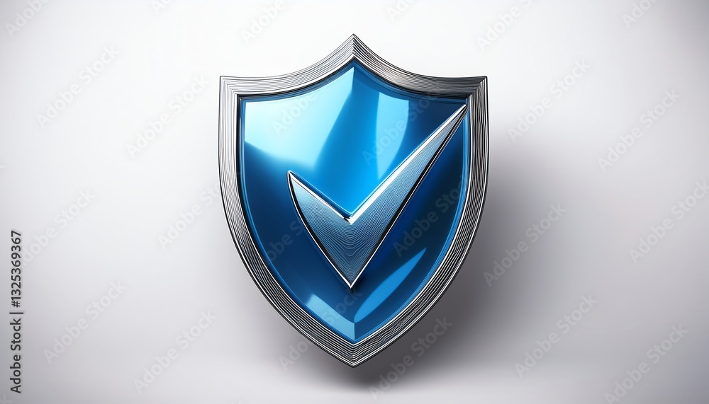 A shiny blue shield with a check mark symbolizes protection, trust, and security in a modern design. A shiny blue shield with a check mark symbolizes protection, trust, and security in a modern design.
