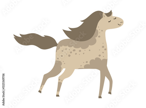 Running Horse cartoon vector illustration. Playful horse isolated. Comic purebred wild jumping stallion. Farm flat character animal. Hand drawing design perfect for children books educational material