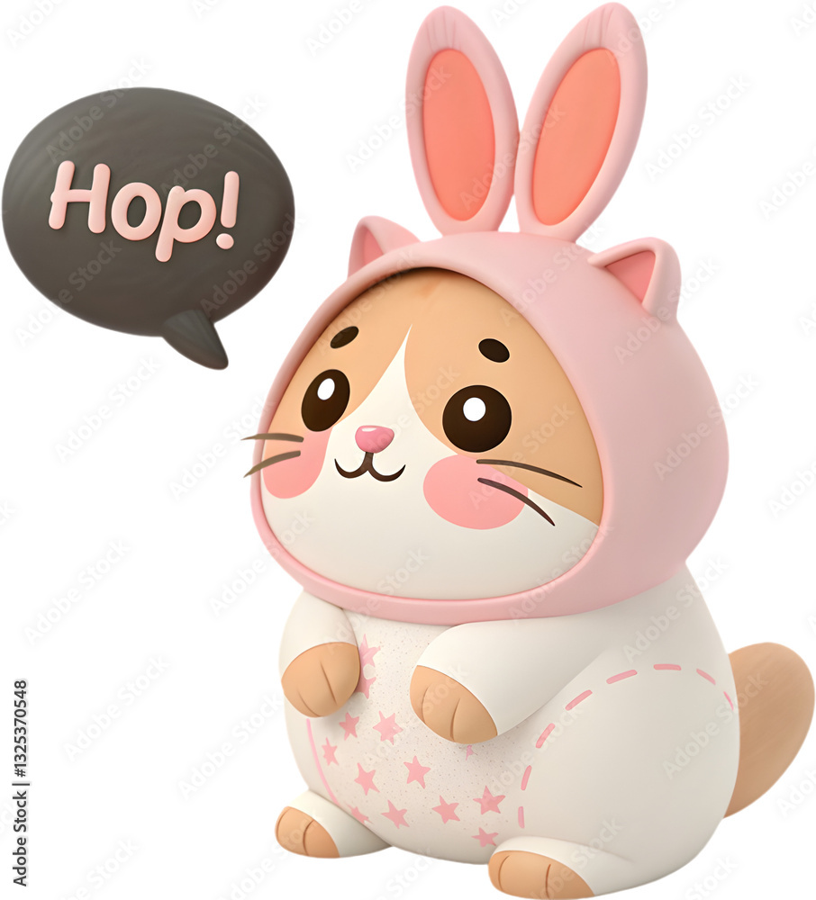 Naklejka premium Cute Kawaii kitten cartoon character in animal costume brings charm, playfulness, and delightful joy. 