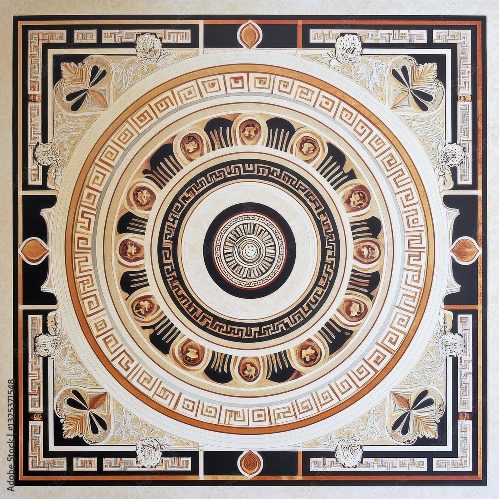 Fototapeta premium Greek meander mandala with classical key patterns and decorative friezes