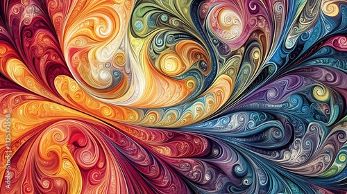 Abstract Swirling Fractal Art in Vibrant Hues of Red, Orange, and Blue