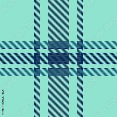 Custom seamless fabric plaid, sheet vector texture textile. Rag check pattern tartan background in teal and cyan colors.