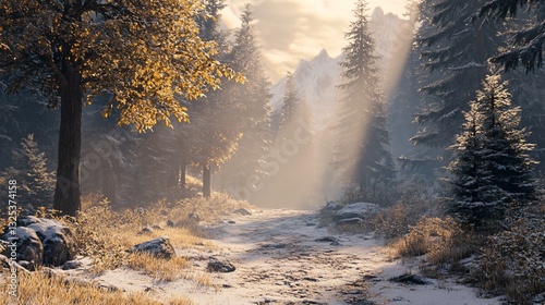Scenic Winter Wonderland in the French Alps Forest - Snowy Landscape with Pine Trees