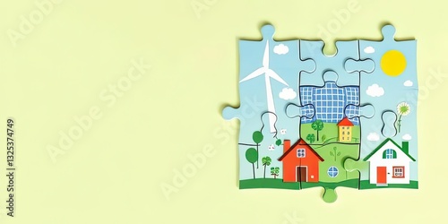 Green Energy Puzzle Sustainable Homes Wind Turbines Solar Panels