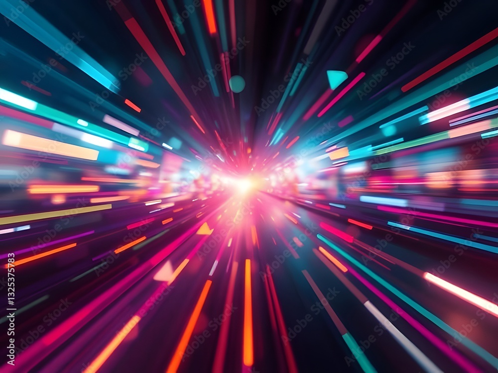 Obraz premium Abstract Digital Neon Light Speed Tunnel Effect, Futuristic Technology, Data Stream, Background Design.