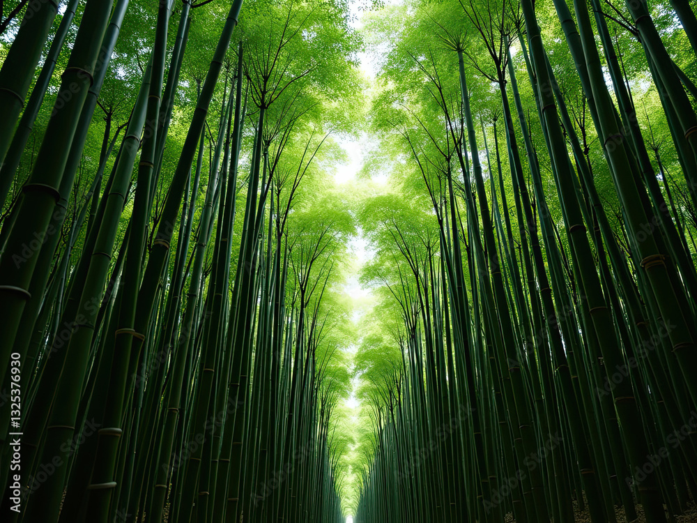 Fototapeta premium Tranquil Bamboo Grove Under Lush Green Canopy