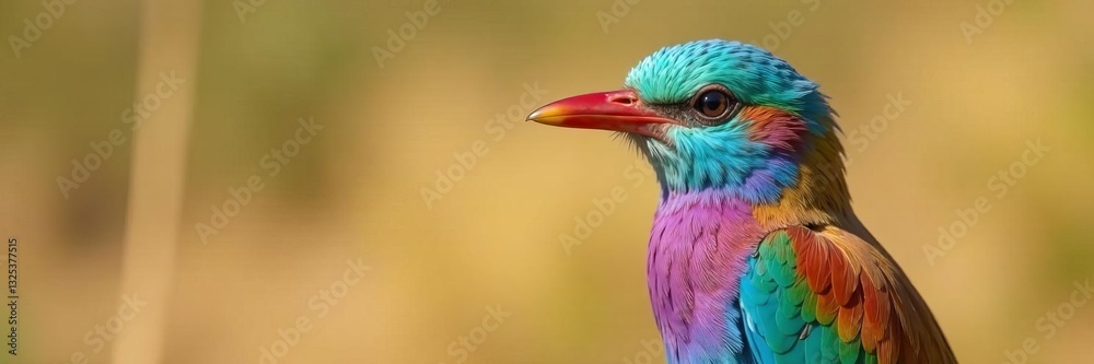 Fototapeta premium Close-up of lilac breasted roller bird in Masai Mara savanna, African, vibrant