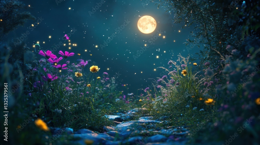 Naklejka premium A macro shot of a single dewdrop on a rose petal, reflecting the surrounding garden.