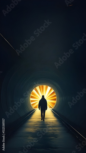 a person walking through a dark tunnel, with a strong golden light in the background, symbolizing hope and the presence of God even in difficult times(2).