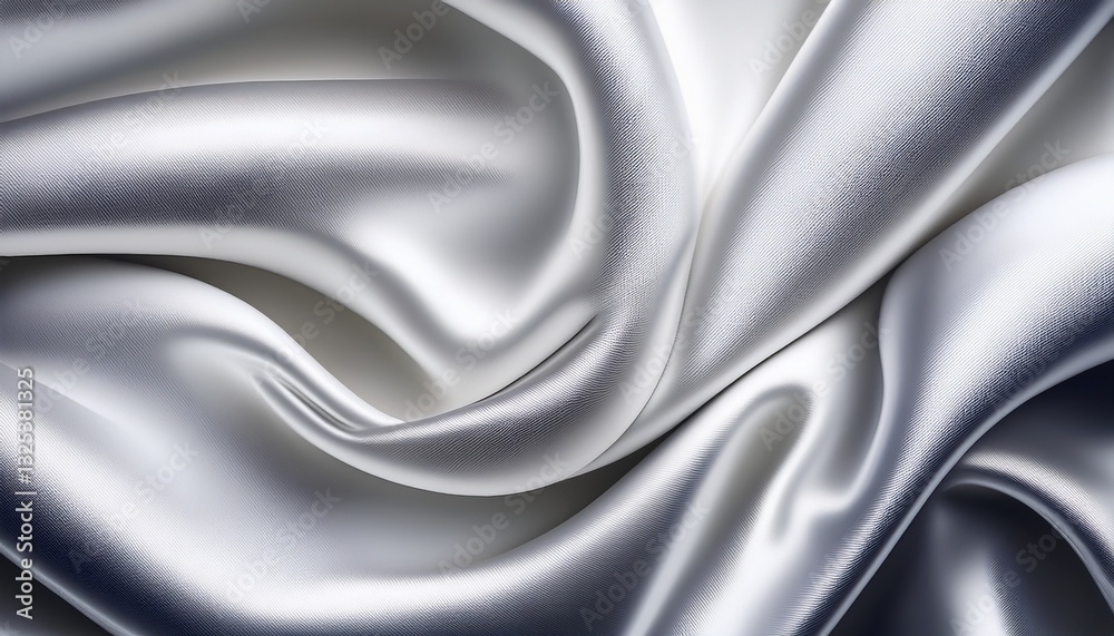 Fototapeta premium silver white shiny material with folds in draped silk or satin material design luxury white background in wavy rippled cloth with smooth metallic fabric texture