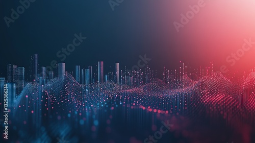 Digital city technology concept, abstract dot matrix through the line and wave design connection, show big data interconnection, digital innovation.