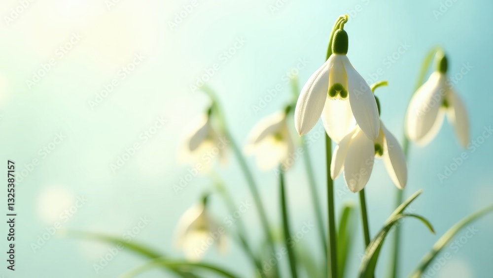 Spring flowers snowdrops, set against a white backdrop. Spring flowers snowdrops, set against a white backdrop.