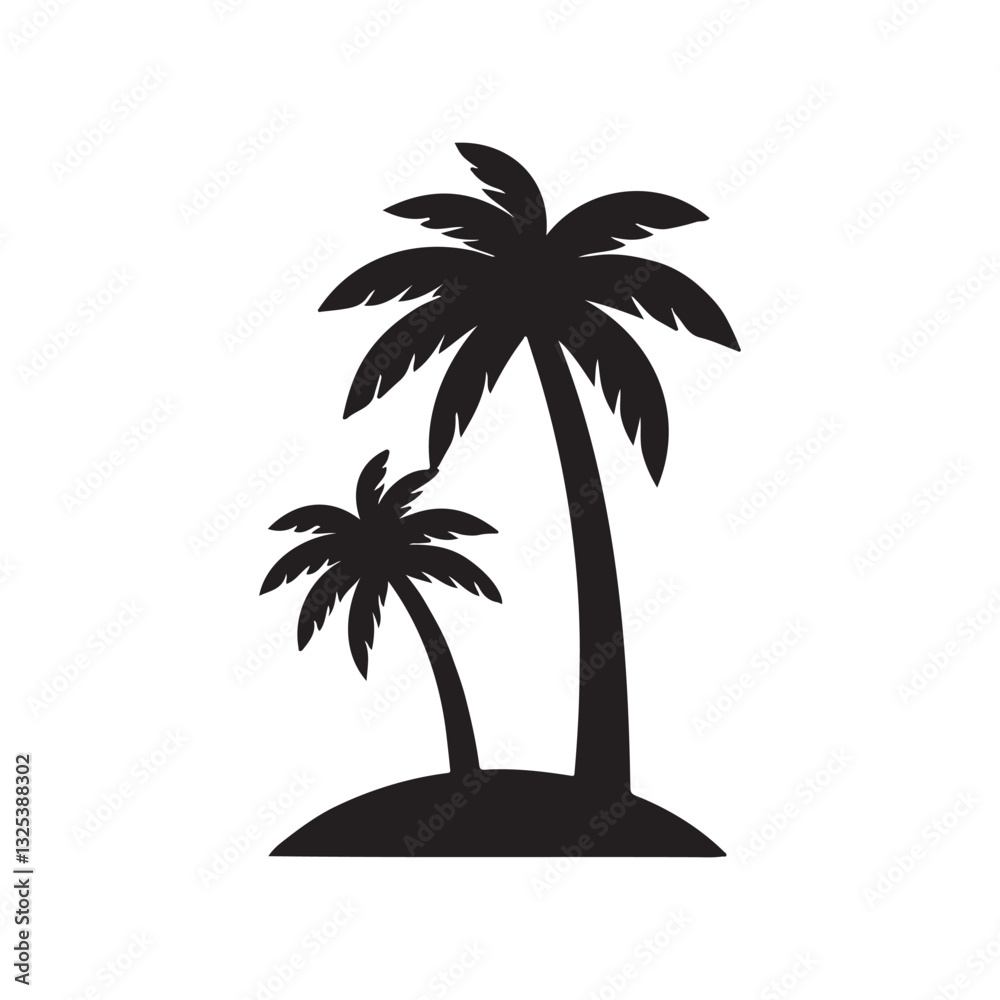 Fototapeta premium Black single palm tree silhouette icon vector iilustration.