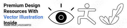 Abstract eye, dynamic figure, and leaf element representing creativity, inspiration, and design. Ideal for branding, creativity, innovation digital media art storytelling advertising. Flat
