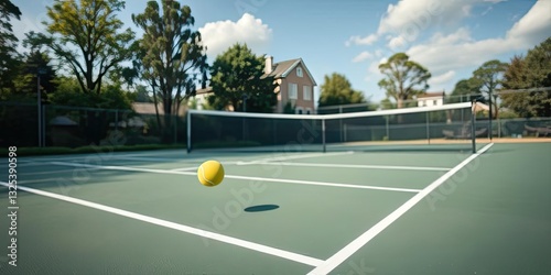 Wallpaper Mural Tennis Ball in Flight over Green Court Sunny Day Residential Background Torontodigital.ca