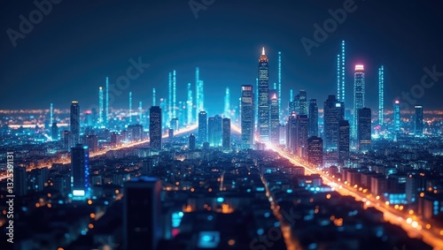 Wallpaper Mural Smart city and abstract dot point connected by gradient lines, big data connectivity technology concept. Torontodigital.ca