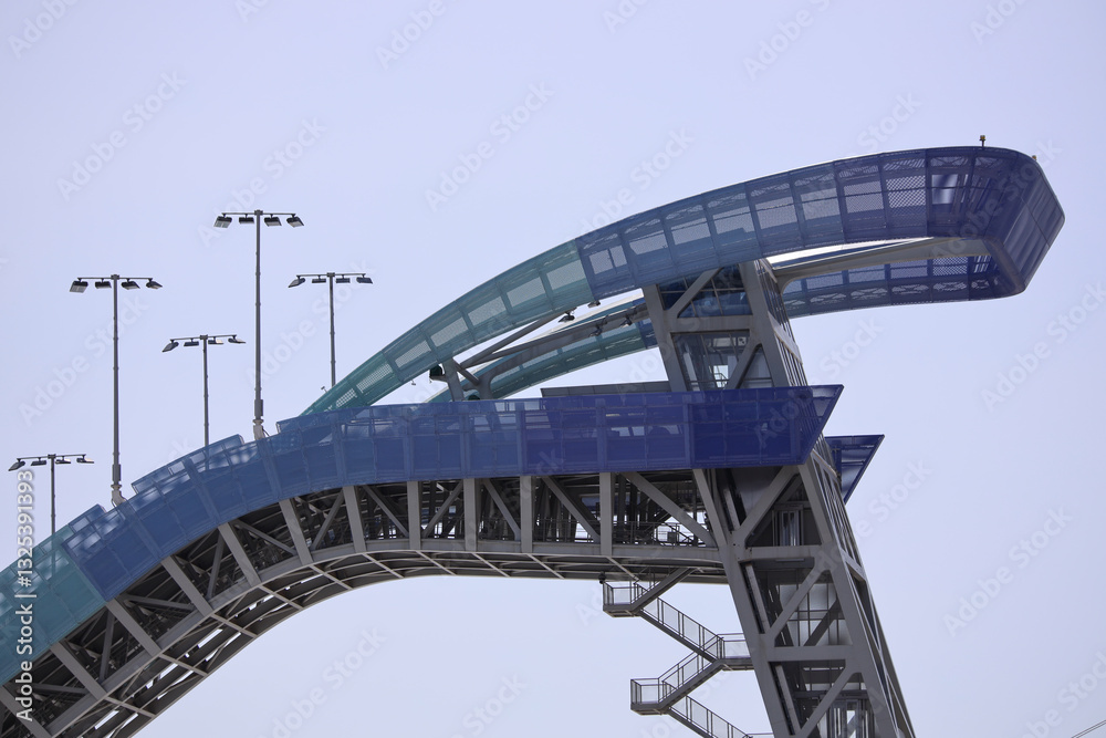 Obraz premium Partial close-up of the Winter Olympics large jump platform in Shougang Park, Shougang Industrial Heritage Park, Shijingshan, Beijing, China
