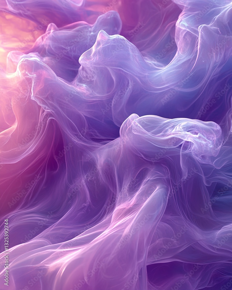 Fototapeta premium Abstract flowing forms display a gradient of purple and pink hues