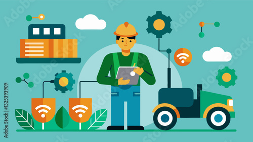 Using predictive analytics an AIpowered platform alerts farmers of potential equipment failures allowing for proactive maintenance and avoiding costly downtime.. Vector illustration