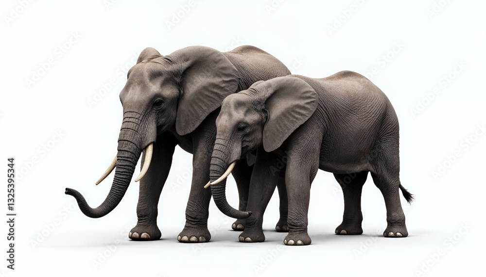 Obraz premium Photorealistic Image of Two African Elephants Against White Background