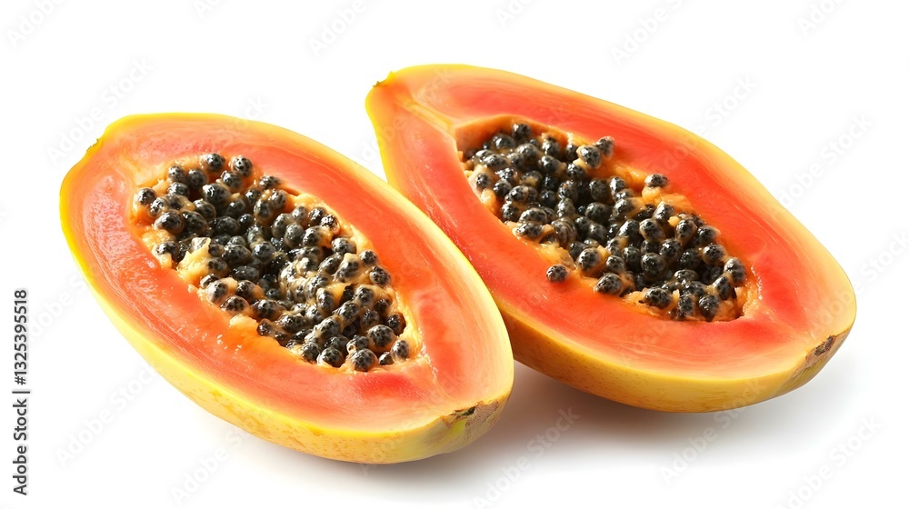 Ripe papaya with cut in half isolated on white Ripe papaya with cut in half isolated on white