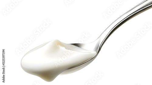 Fresh yogurt with spoon isolated on transparent
