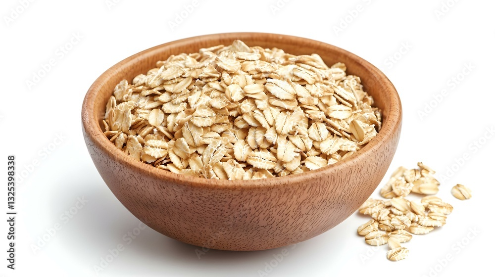 Dry rolled oatmeal in bowl Isolated on white Dry rolled oatmeal in bowl Isolated on white