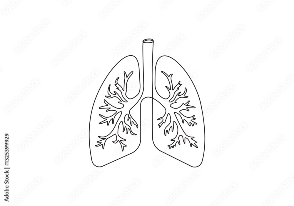 Continuous one line art Lungs icon in outline style isolated vector illustration Continuous one line art Lungs icon in outline style isolated vector illustration