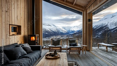 Cozy mountain cabin with scenic panoramic views and inviting fireplace ambiance