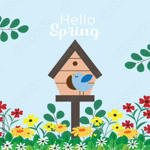 bird house and flowers