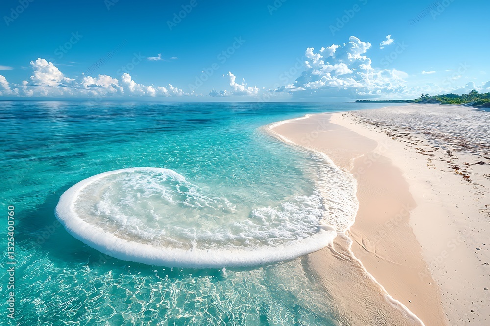 Obraz premium Stunning Turquoise Ocean Beach Scene with Unique Wave Formation