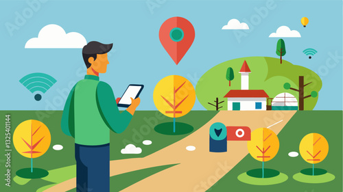 Through the use of geolocation and advanced mapping tools digital field mapping enables farmers to precisely mark out boundaries and identify potential land use conflicts.. Vector illustration