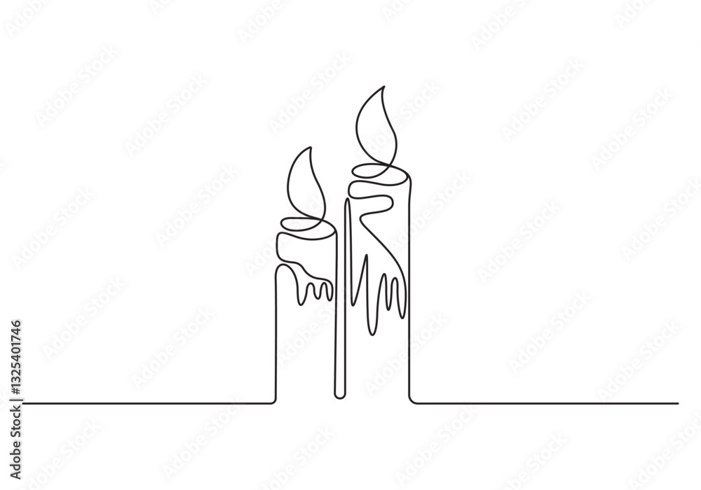 Continuous single one line art drawing of candle light and Burning fire design Continuous single one line art drawing of candle light and Burning fire design