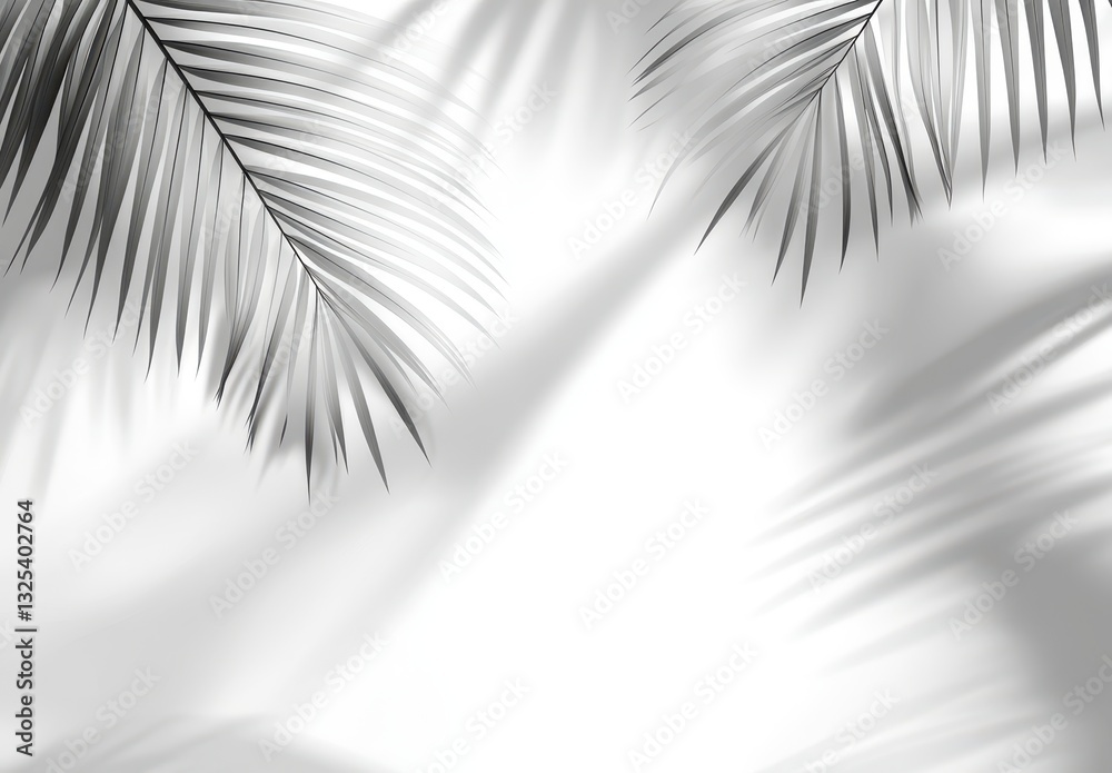 Fototapeta premium Elegant Green Palm Leaves Casting Soft Shadows on Light Background for Tropical and Nature Inspired Design Concepts