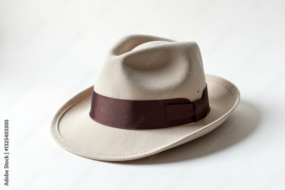 Stylish cream hat with brown band on display Stylish cream hat with brown band on display