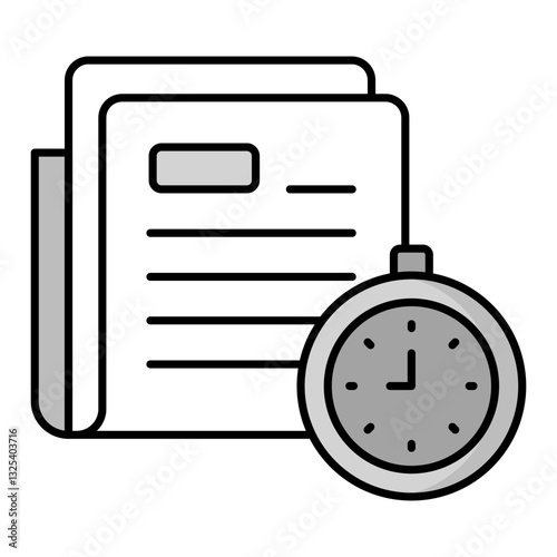 Document stack icon with a stopwatch representing deadline tracking, document scheduling, workflow time management, and productivity monitoring