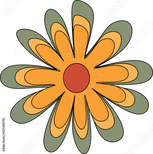 Psychedelic Retro Flower Rainbow Element