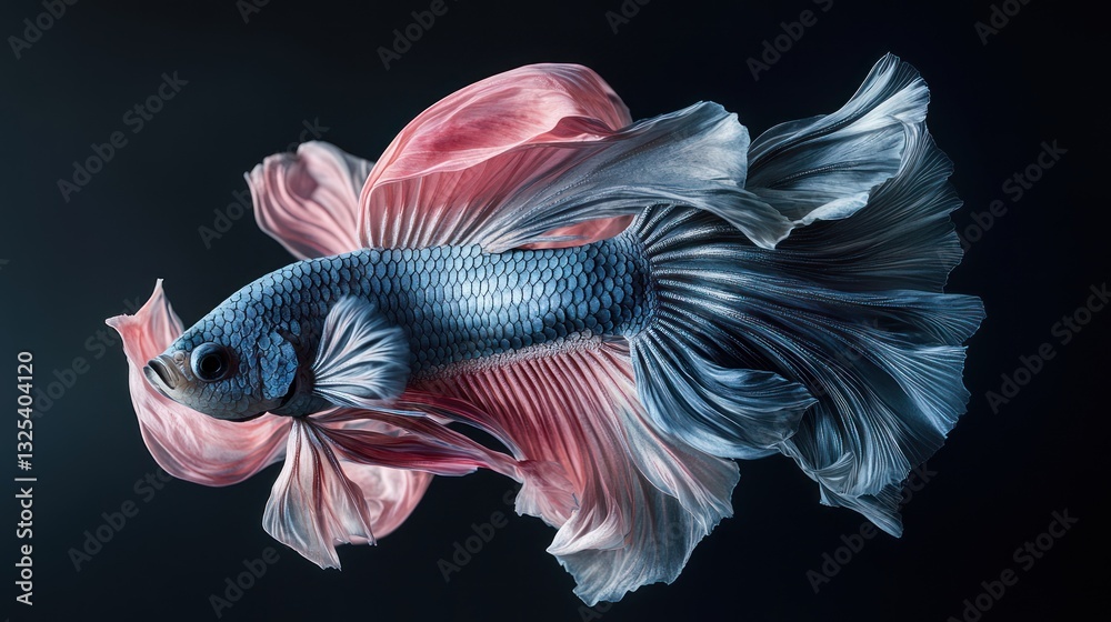 Fototapeta premium Elegant Betta Fish with Flowing Fins Against a Dark Background