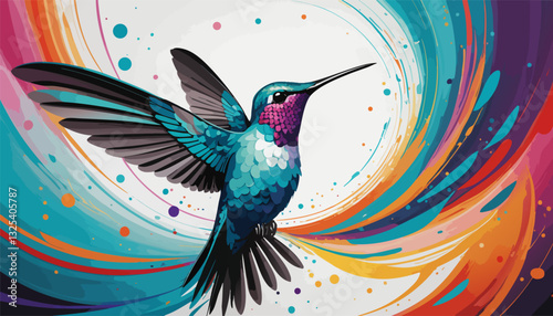 Fantasy world. Vector illustration of paradise hummingbird bird isolated on light background. Abstract drawing. EPS 10 version.