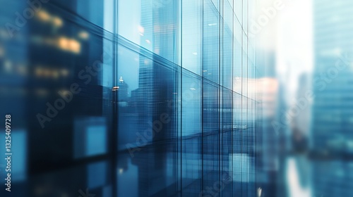 Modern glass office building with blurred windows reflection, corporate background photo