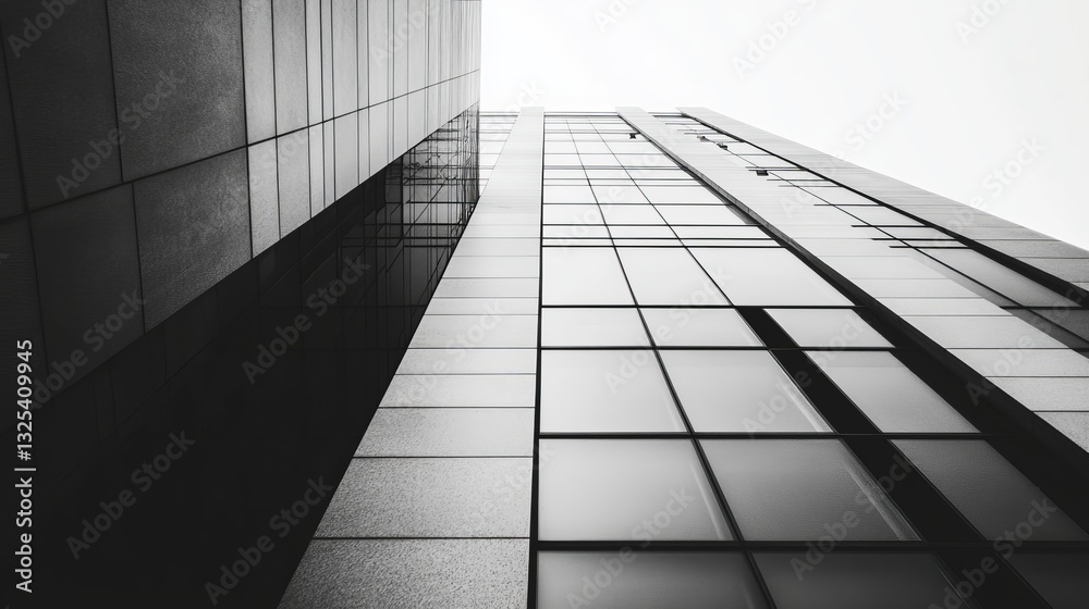 Modern architectural building with glass facade and geometric design, urban skyline Modern architectural building with glass facade and geometric design, urban skyline