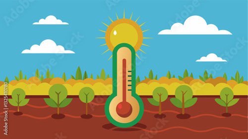 The thermometer was a physical representation of the oppressive heat that was suffocating the crops with its rising numbers telling the story of a merciless summer.. Vector illustration