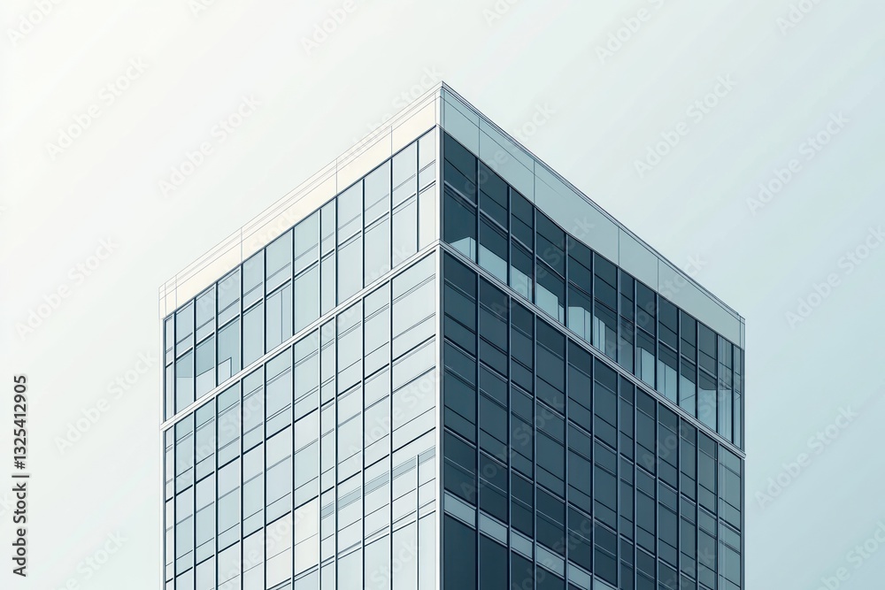 Modern Glass Facade Towering Against a Soft Sky Background Modern Glass Facade Towering Against a Soft Sky Background
