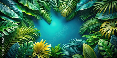 Vibrant tropical background with jungle leaves, tropical, colorful, seamless, foliage, bright, nature, exotic, vibrant