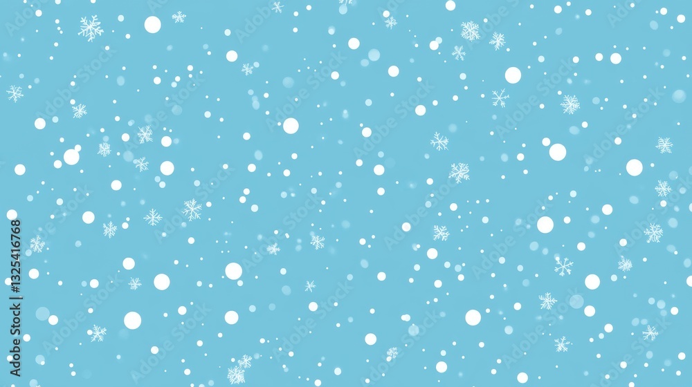 High - Quality Vector EPS8 Illustration: Sky - Blue Background Seamless Pattern with White Snowfall for Christmas Cards and Banners