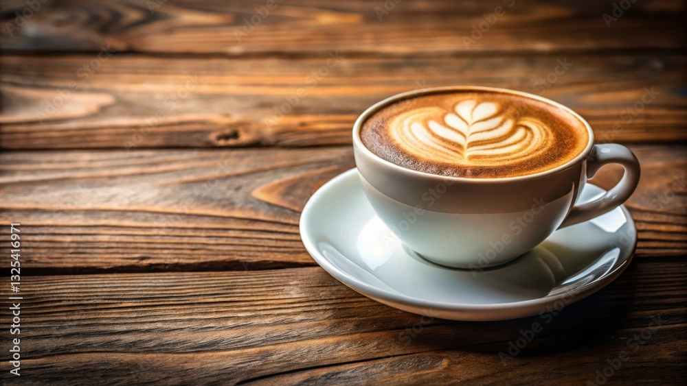 Close-up of a frothy cappuccino in a classy coffee cup on a wooden table ,  coffee, drink, frothy, foam, beverage, morning
